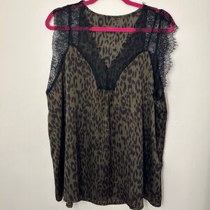 Leopard Print Lace Trim Blouse